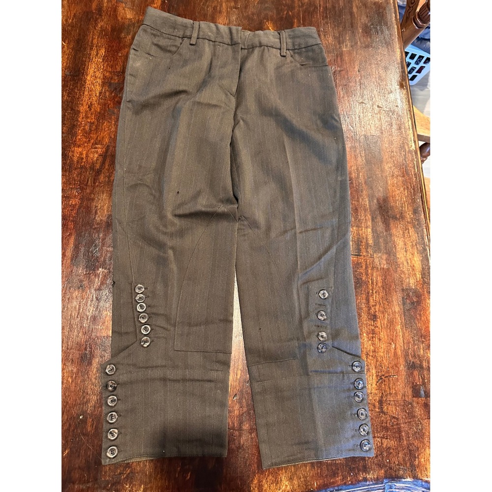 Boston Proper Trousers Womens 2 Brown Good Herringbone Button Cuff Crop Pants